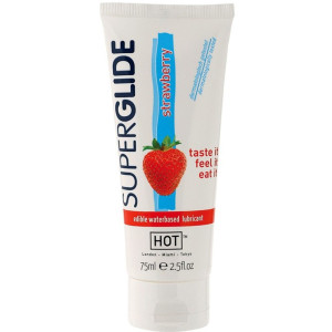 Lubrykant na bazie wody o smaku truskawkowym - Superglide 75 ml - do zabaw oralnych - Hot