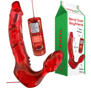 BEND OVER BOYFRIEND Samonośny Strap-on z wibracjami, Czerwony