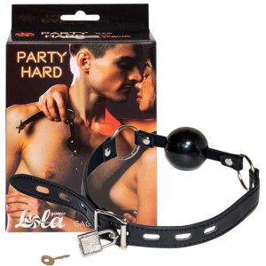 Knebel kulkowy z kłódką - Party Hard Sequin - Czarny, do BDSM - Lola Toys