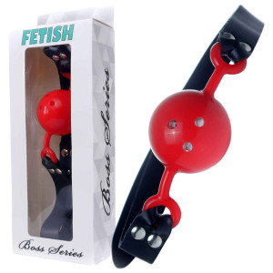 Knebel w kształcie kuli z otworami, Czerwony, do BDSM - Fetish Boss Series