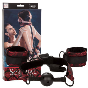 Czarny knebel i kajdanki - do zniewalania i zabaw BDSM - Scandal - Calexotics