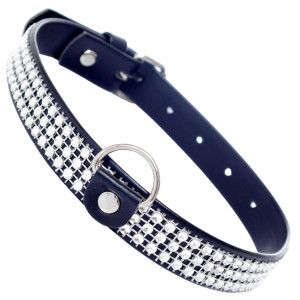Obroża ze diamencikami i ringiem - do BDSM, Czarna, Sztuczna skóra - Fetish Boss Series