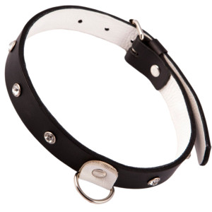 Obroża damska do zabaw BDSM - wąska, z ringiem - biały - WHIPS