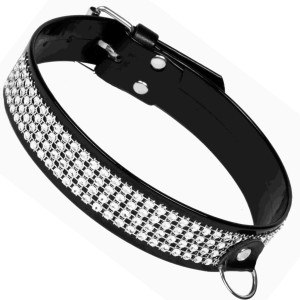 Obroża damska z kryształkami 3 cm, czarna - WHIPS
