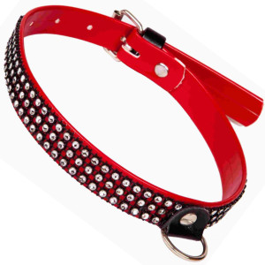 Obroża damska z kryształkami 2 cm, czerwona, do zabaw BDSM - WHIPS