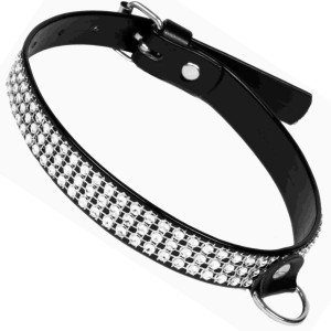 Obroża damska z kryształkami -  2 cm, do zabaw BDSM - WHIPS