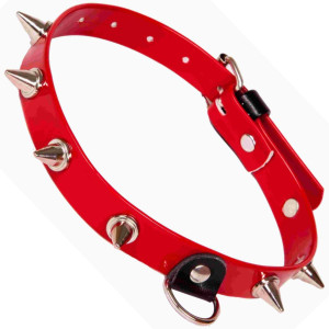 Obroża damska z kolcami, czerwona, do zabaw BDSM - WHIPS
