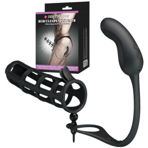PRETTY LOVE - Hercules Sheath Klatka na penisa z masażerem prostaty 2w1, USB Czarne