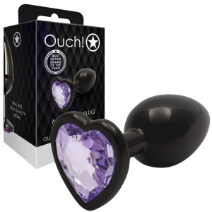 Heart Gem Butt Plug - Small - Aluminiowy korek analny z diamencikiem, Czarny