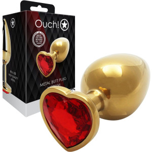 Heart Gem Butt Plug - Medium - Aluminiowy korek analny z diamencikiem, Złoty