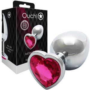 Heart Gem Butt Plug - Medium - Aluminiowy korek analny z diamencikiem, Srebrny