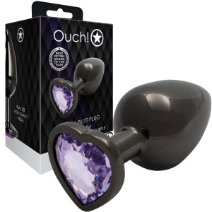 Heart Gem Butt Plug - Medium - Aluminiowy korek analny z diamencikiem, Czarny