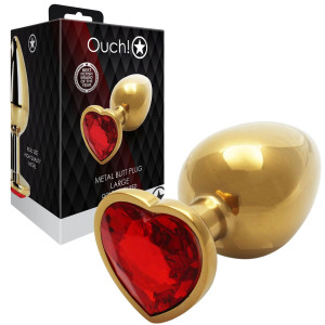 Heart Gem Butt Plug - Large - Aluminiowy korek analny z diamencikiem, Złoty