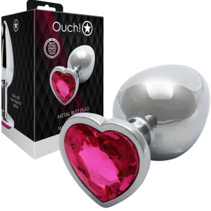 Heart Gem Butt Plug - Large - Aluminiowy korek analny z diamencikiem, Srebrny