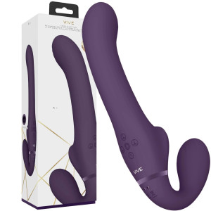 Ai - Dual Vibrating & Air Wave Tickler Strapless Strapon Samonośny profesjonalny Strap-on z wibracjami, Fioletowy USB