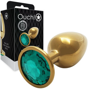 Round Gem Butt Plug - Small - Aluminiowy korek analny z diamencikiem, złoty