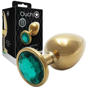 Round Gem Butt Plug - Medium - Aluminiowy złoty korek analny z diamencikiem