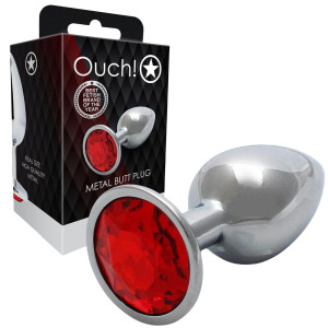 Round Gem Butt Plug - Small - Aluminiowy srebrny korek analny z diamencikiem