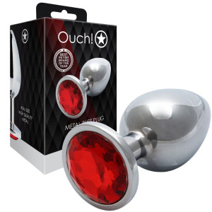 Round Gem Butt Plug - Medium - Aluminiowy srebrny korek analny z diamencikiem