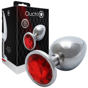 Round Gem Butt Plug - Large - Aluminiowy srebrny korek analny z diamencikiem
