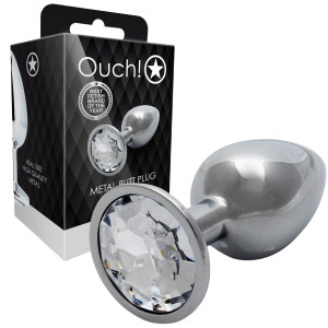 Round Gem Butt Plug - Small - Aluminiowy srebrny korek analny z diamencikiem