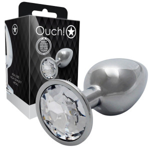Round Gem Butt Plug - Medium - Aluminiowy srebrny korek analny z diamencikiem