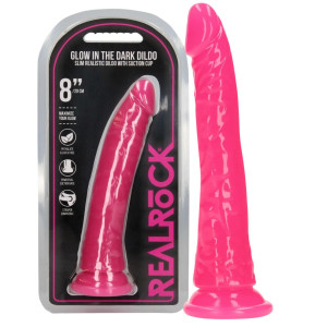 Glow in the Dark - 8'' / 20 cm - Realistyczne różowe dildo z przyssawką - świecące w ciemności