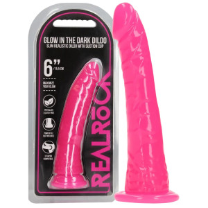Glow in the Dark - 6'' / 15,5 cm - Realistyczne różowe dildo z przyssawką - świecące w ciemności