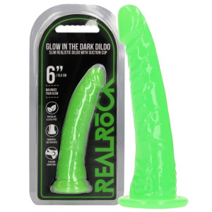 Glow in the Dark - 6'' / 15,5 cm - Realistyczne zielone dildo z przyssawką - świecące w ciemności