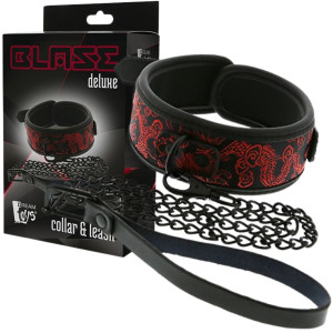 Obroża ze smyczą, Czerwona, do BDSM - BLAZE DELUXE - Dream Toys
