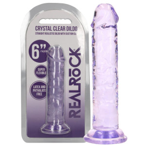 Straight Realistic Dildo with Suction Cup - 6'' / 14,5 - Realistyczne przezroczyste dildo z przyssawką, Fioletowy