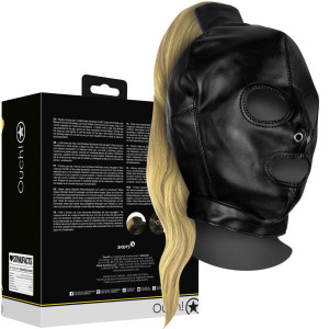 Maska BDSM z Blond kucykiem - wiązana - Czarna - Ouch!
