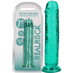 Straight Realistic Dildo with Suction Cup - 7'' / 18 - Realistyczne przezroczyste dildo z przyssawką, Zielone