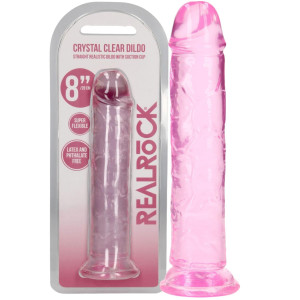 Straight Realistic Dildo with Suction Cup - 8'' / 20 - Realistyczne przezroczyste dildo z przyssawką, Różowe