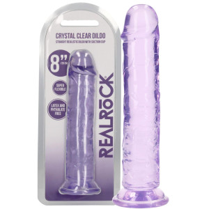 Straight Realistic Dildo with Suction Cup - 8'' / 20 - Realistyczne przezroczyste dildo z przyssawką, Fioletowe