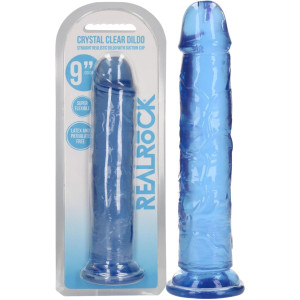 Straight Dildo - 9'' / 23 - Realistyczne przezroczyste dildo z przyssawką, Niebieskie