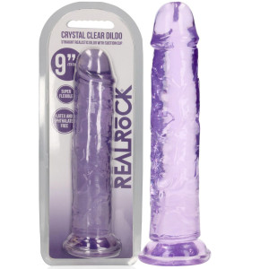 Straight Dildo - 9'' / 23  - Realistyczne przezroczyste dildo z przyssawką, Fioletowe