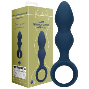 Teardrop Shaped Anal Plug - Large - Silikonowy niebieski korek analny z uchwytem