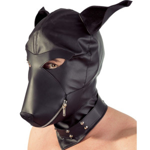 Maska BDSM w kształcie głowy psa - z suwakiem - Czarna - Fetish Collection