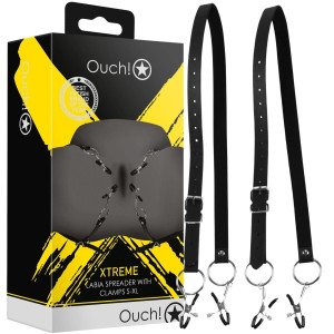 Czarne klipsy rozwierające wargi sromowe z uprzężą -  Labia Spreader - BDSM - Ouch!