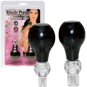 Czarne przyssawki do sutków - Nipple Pump 10-piece Set - do zabaw BDSM - Seven Creation