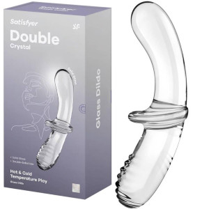 Dwustronne dildo - Double Crystal - stymulujące punkt G, Szklane Satisfyer
