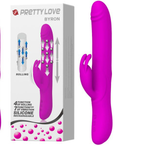 Różowy wibrator z króliczkiem z funkcją ruchów posuwistych - BYRON, USB Silikonowy PRETTY LOVE