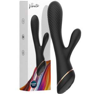 Czarny wibrator z króliczkiem Hare - wodoodporny, USB, Silikonowy - Boss Series