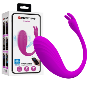 Fioletowe wibrujące jajeczko - Catalina - sterowane telefonem, na USB, Silikonowe - Pretty Love