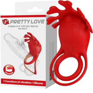Wibrujący pierścień na penisa ze stymulatorem łechtaczki Ruben - USB, Czerwony - Pretty Love