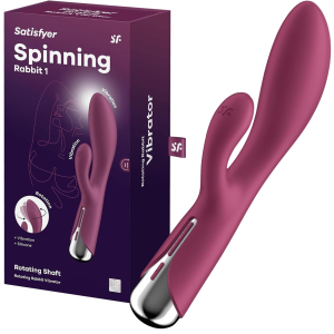 Bordowy wibrator z króliczkiem - Spinning Rabbit 1 - USB, Silikonowy - Satisfyer