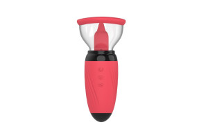 Czerwony stymulator łechtaczki - Sucking Pump - z języczkiem - BOSS SERIES