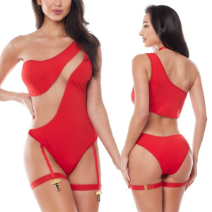 Czerwone body erotyczne z pasami do pończoch Kora Body Red