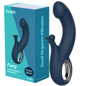 Wibrator z króliczkiem - Fury - do stymulacji punktu G, USB Silikonowy Granatowy - CHISA